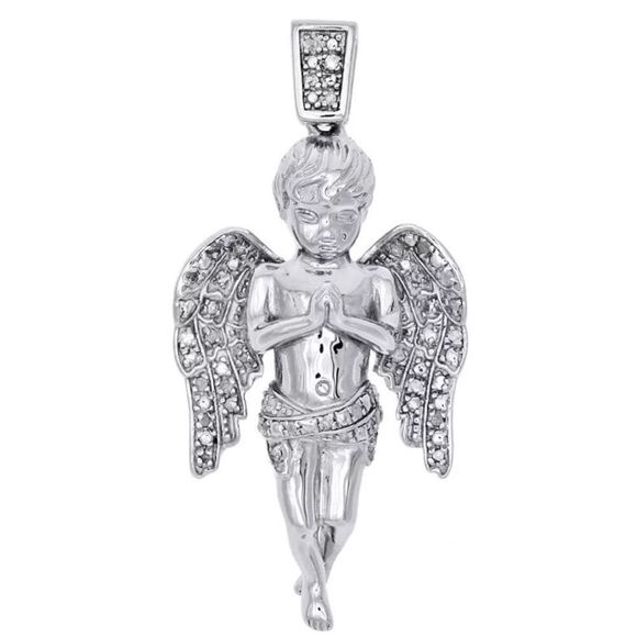 REAL DIAMOND Solid Silver Angel Pendant Charm New